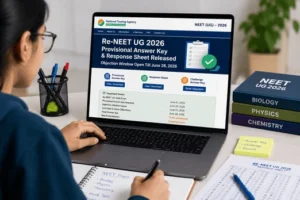 Student checking Re-NEET UG 2026 provisional answer key and response sheet on official NTA website