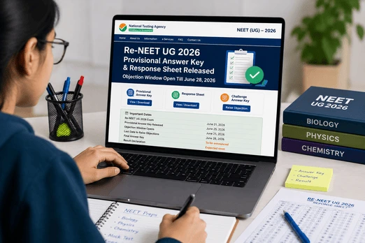 Student checking Re-NEET UG 2026 provisional answer key and response sheet on official NTA website