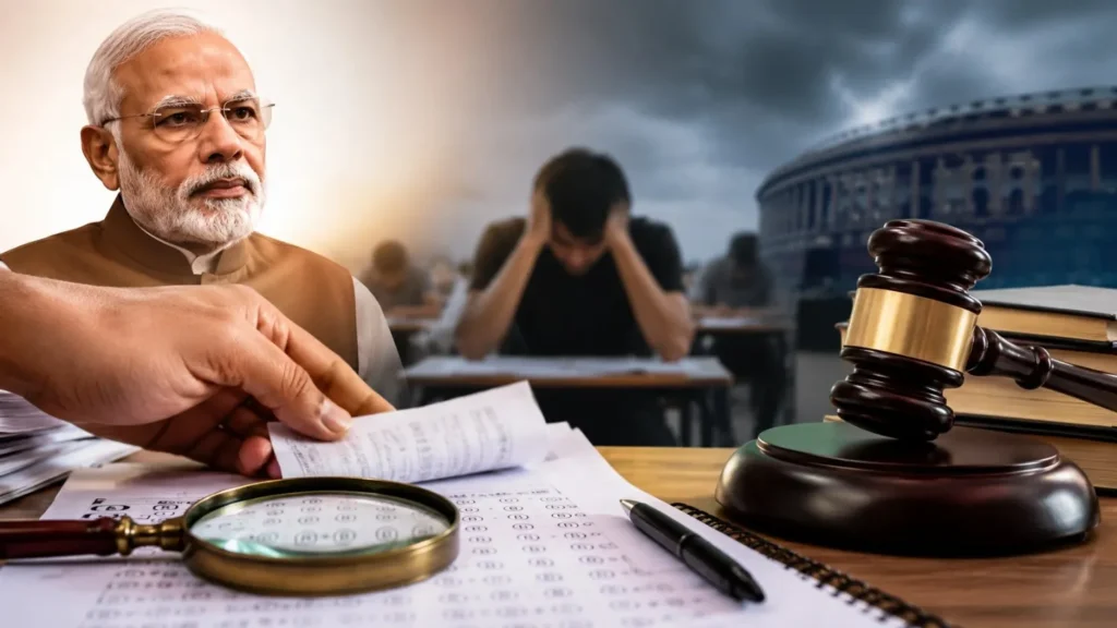 Prime Minister Narendra Modi announces stricter anti paper leak law and fast track courts for examination fraud.