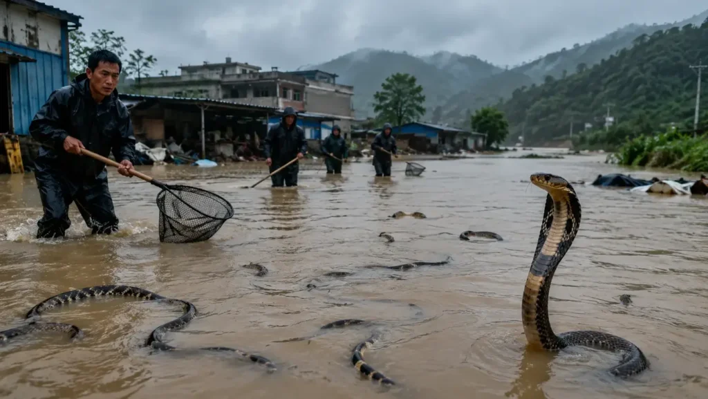 China floods snake escape