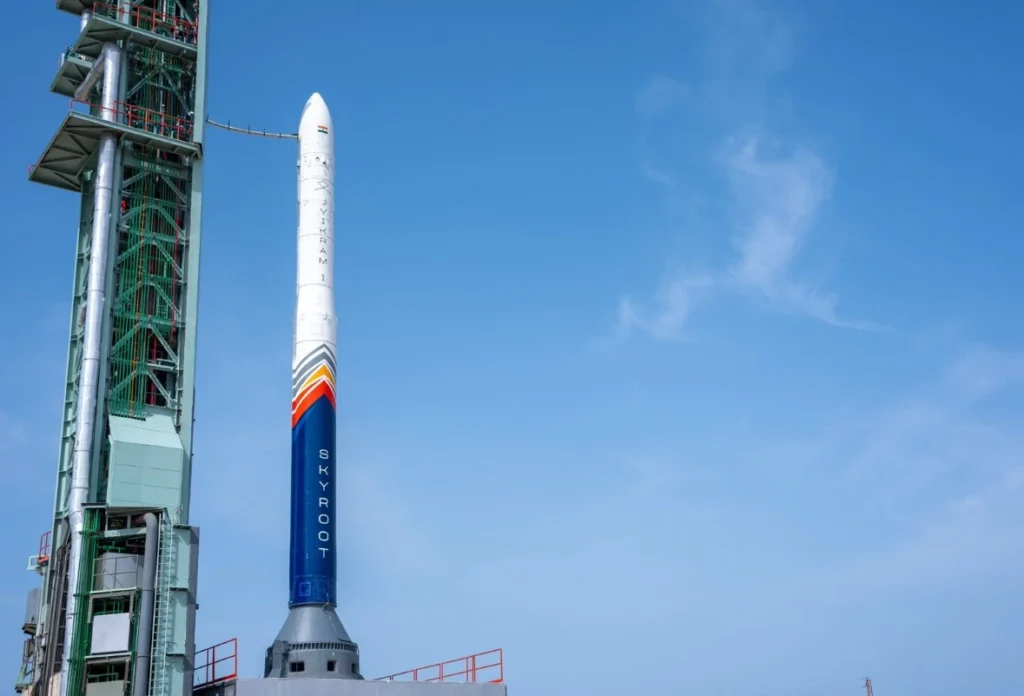 Skyroot Vikram-1 rocket lifting off from Sriharikota during its maiden orbital mission