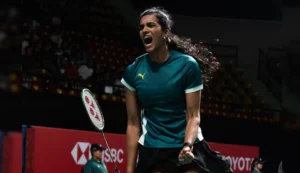 PV Sindhu celebrates after defeating Akane Yamaguchi to become the first Indian to win the Japan Open 2026 women's singles title