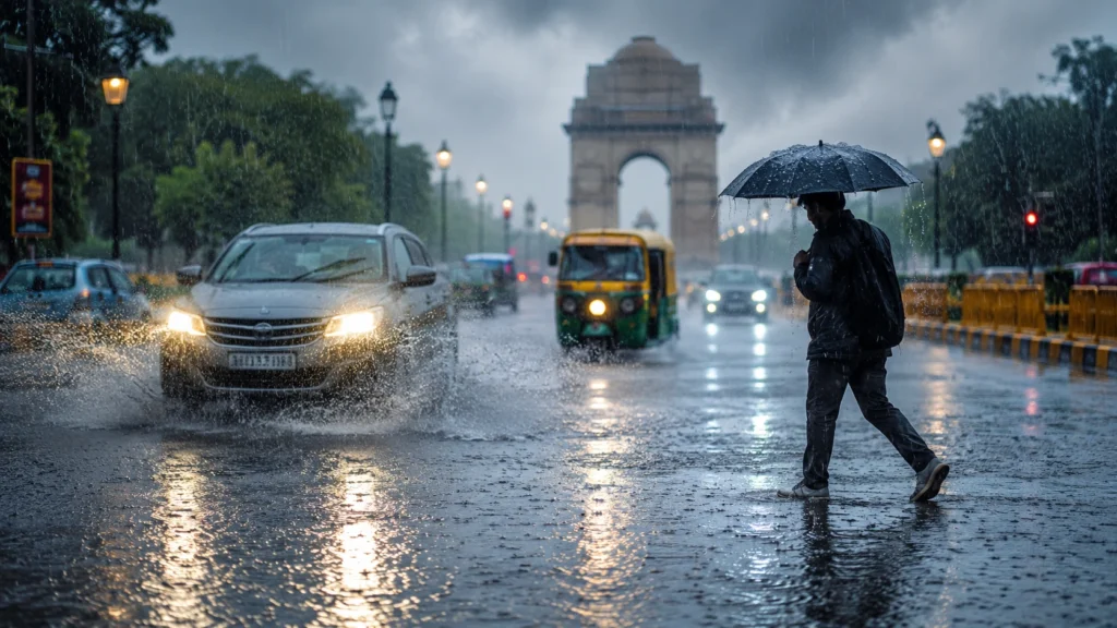 Weather Today showing IMD Orange Alert for Delhi and latest rain forecast for Mumbai and several states